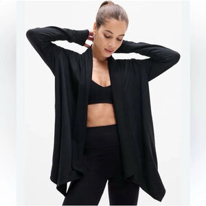 Athleta Womens Sz XS Extra Small Black Wrap Knit Cardigan Pranayama Pockets